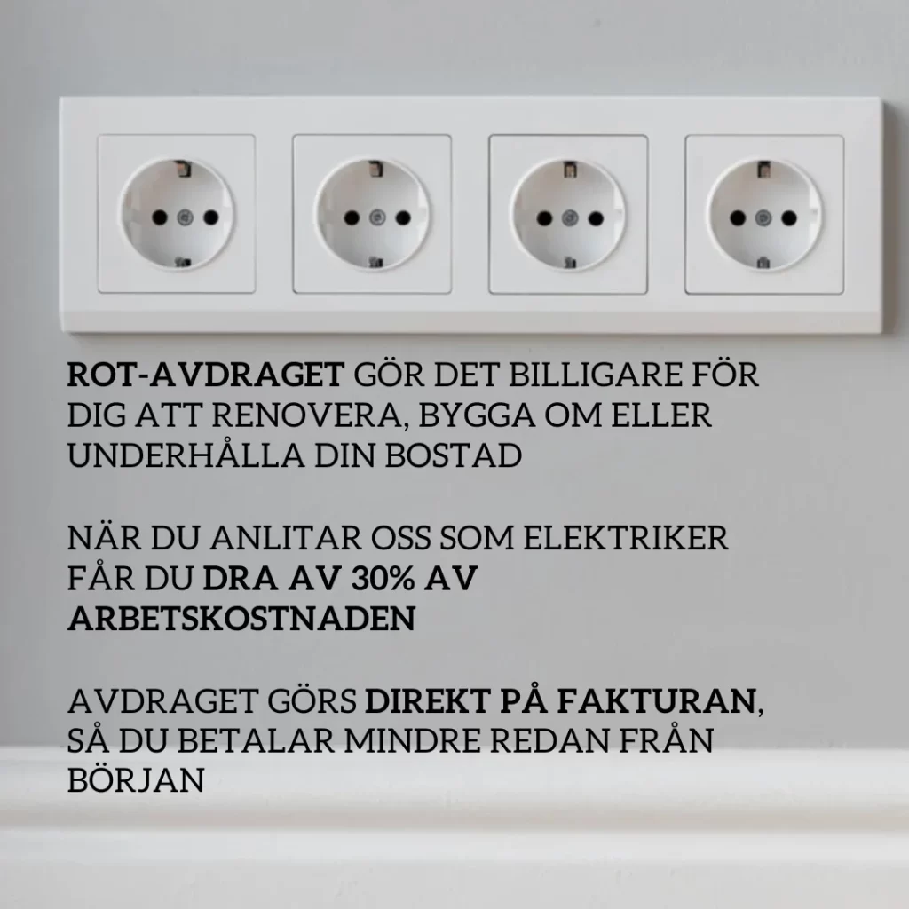 bild på elutag med text som förklarar hur ROT-avdrag påverkar kostnaden att anlita elektriker