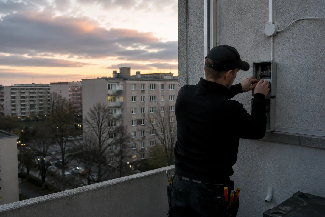 Elektriker som utför elinstallation i Aspudden